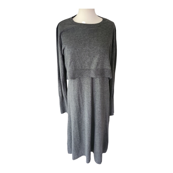 Calvin Klein Gray Long Sleeve Sweater Dress Size L Layered Knit Blend NWT - Picture 1 of 10
